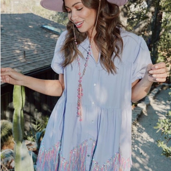 Fantastic Fawn Babydoll Lavender Fringe Chevron Dress M - Picture 2 of 5